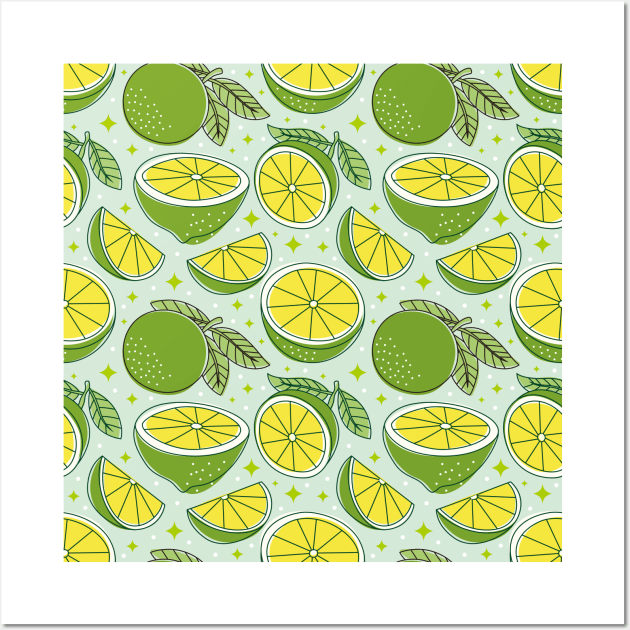 Green and Yellow Lemon Pattern Wall Art by Eskitus Fashion